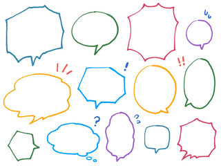 かわいいカラフルな漫画のせりふセット　手描き