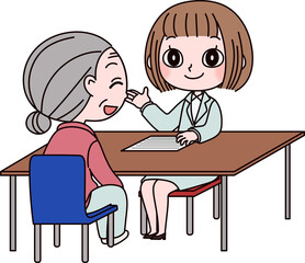 接客サービス、老人女性を案内する女性