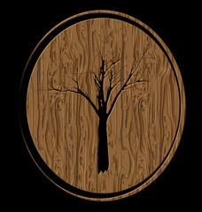 vector illustration dark wooden planking with print of tree