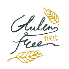 Handwritten text Gluten free icon vector. Handwritten badge gluten-free 100% guarantee. Healthy eating symbol with crayon texture effect. Allergen free sign. Emblem for green products label. Bread pac