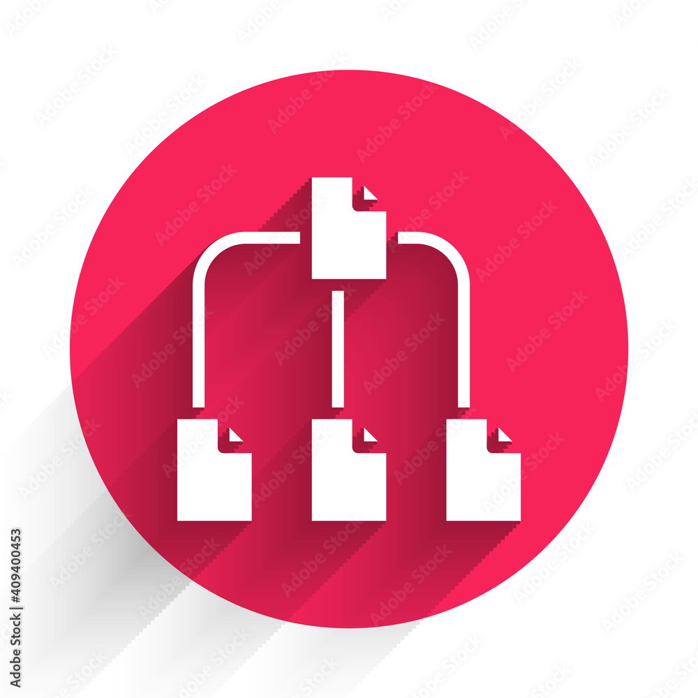 Aufkleber white folder tree icon isolated with long shadow background. computer network file folder organizati