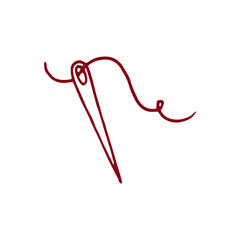 sewing needle isolated on white background. red outline. hand drawn vector. tailor icon. sewing cloth. hobby symbol. doodle for kids, logo, sticker, cover, banner, poster, clipart. traditional sewing.
