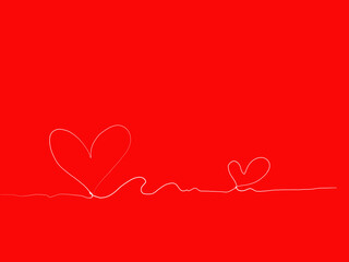 freehand sketch line wave couple shape heart, white color design elements isolated on red background, symbol love Valentine Day, textile Fabric, paper art card