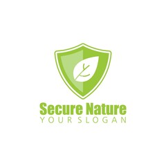 Secure nature, shield and leaf. Vector logo icon template