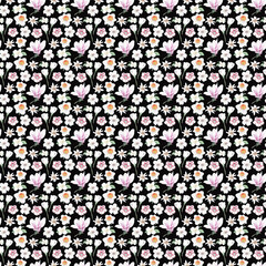 Watercolor seamless pattern with summer flowers.  Seamless digital paper, scrapbooking, planner, wallpaper, digital background. Textile design. 