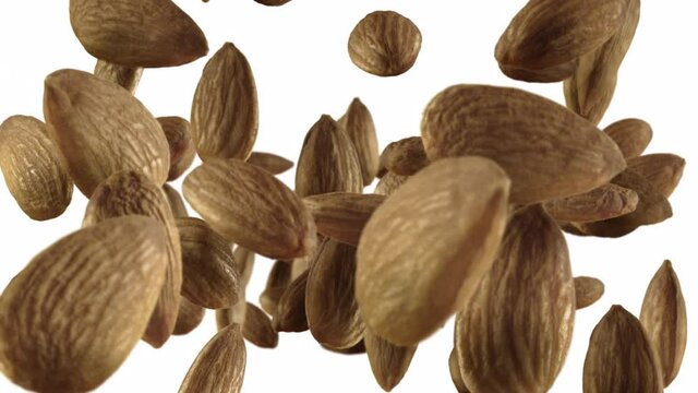 Flying of Almonds in White Background with Alpha Channel