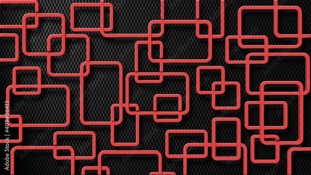 Poster modern design of graphic elements - red rectangle frames arranged in ornament structure on carbon ba