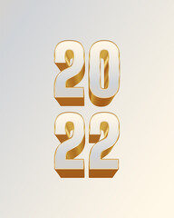 2022 Number with 3d concept in white and gold isolated on white background