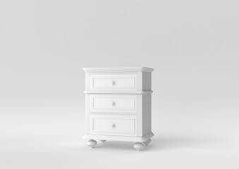 Elegant White Chest of drawers on white background. minimal concept idea. monochrome. 3d render.