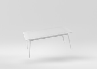 White modern table or dining table floating on white background. minimal concept idea. monochrome. 3d render. - 409407021