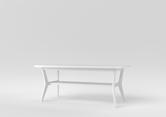 White modern table or dining table on white background. minimal concept idea. monochrome. 3d render.