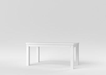 White modern table or dining table on white background. minimal concept idea. monochrome. 3d render.