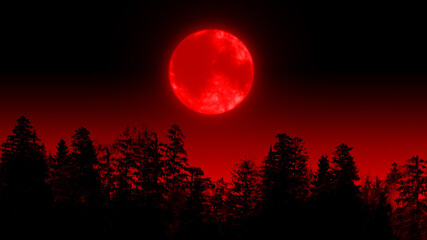 붉은 달이 뜬 숲 이미지