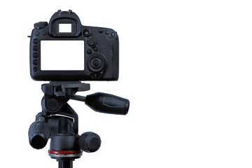 Digital single-lens reflex camera isolated on white background