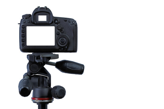 Digital single-lens reflex camera isolated on white background