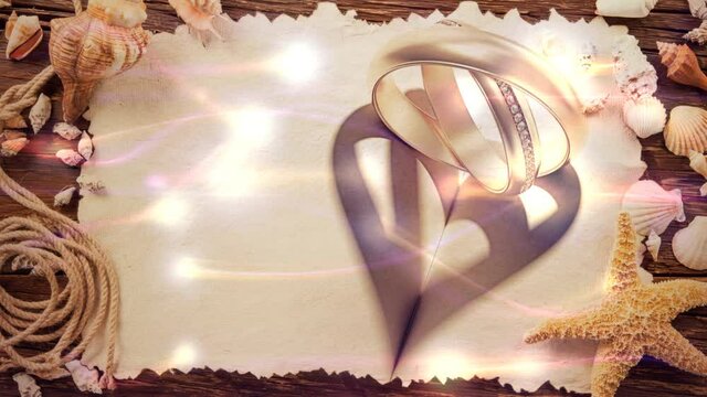 rings holiday accessories an wooden tablea stream of luminous particles, a cycle of a stream of luminous particles. light effects moving and flexible lines in abstract style