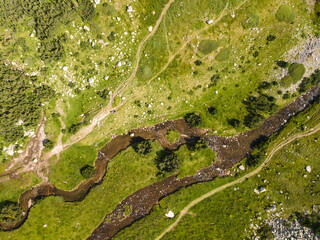 Aerial view of Banderitsa River at Pirin Mountain, Bulgaria