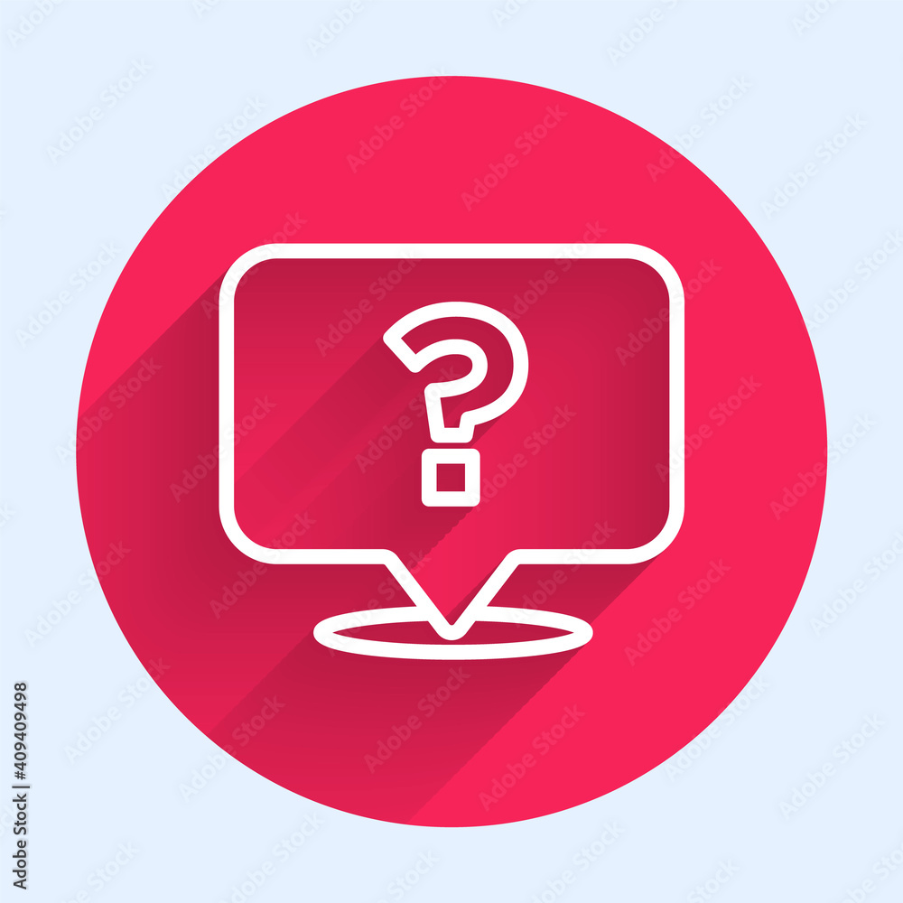 Aufkleber white line question mark icon isolated with long shadow. faq sign. copy files, chat speech bubble an