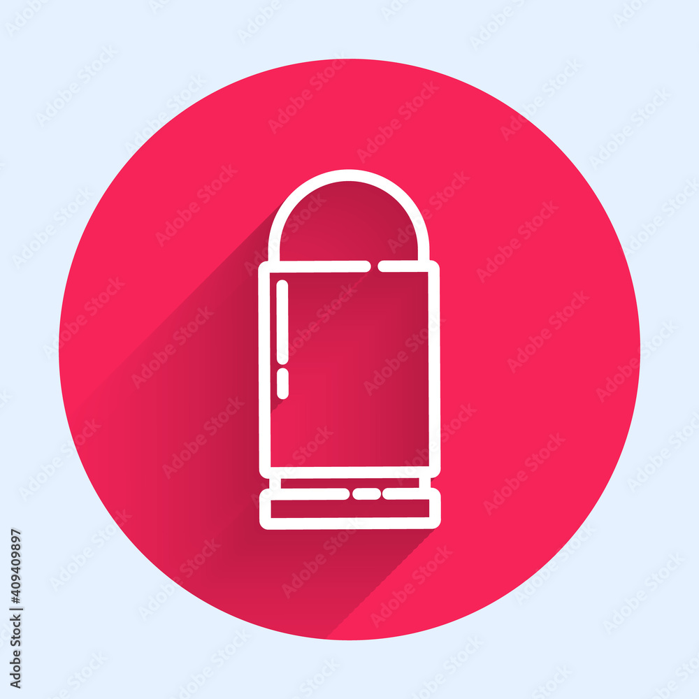 Poster white line bullet icon isolated with long shadow. red circle button. vector.