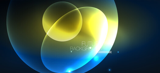 Neon ellipses abstract backgrounds. Shiny bright round shapes glowing in the dark. Vector futuristic illustrations for covers, banners, flyers and posters and other