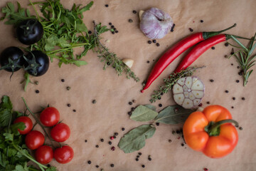 fresh vegetables on wooden background