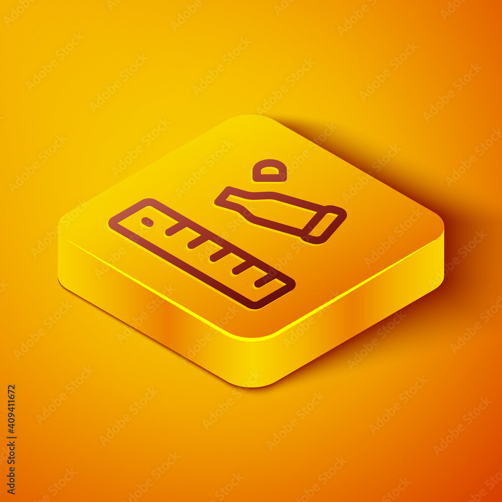 Poster isometric line bullet casing as a piece of evidence placed with forensic ruler for documentation ico