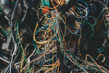 Picture of a used wiring harness waiting for recycling.