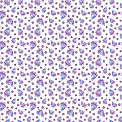 Watercolor seamless patterns with gemstones, crystals & diamonds 300 dpi, 4000x4000px great for textile and fabric design, scrapbooking, wall paper, packaging. Watercolor texture, background, backdrop