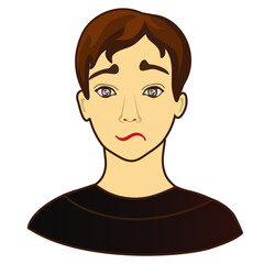 man emoticon expressing confusion, funny confused emoji cartoon character with simplistic facial expression, simple hand drawn icon from a set