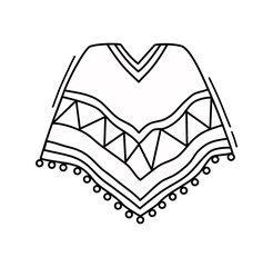 Mexican poncho on a white background. Contour. Icon. Vector illustration.