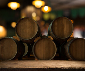 background of barrel and worn old table of wood