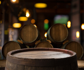 background of barrel and worn old table of wood