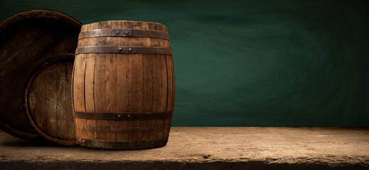 background of barrel and worn old table of wood