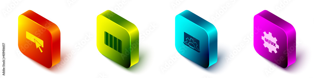Poster set isometric ui or ux design, color palette guide, web development and icon. vector.