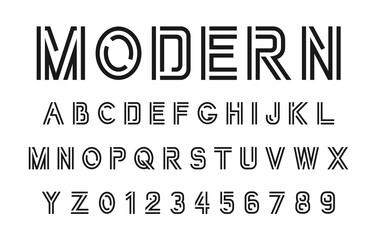 Vector modern font. Alphabet and numbers.