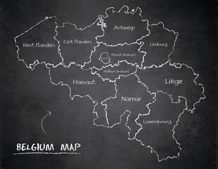 Belgium map administrative division, separates regions and names, design card blackboard chalkboard vector