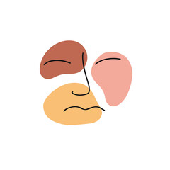 Face drawing contemporary portrait line art isolated on white background. Trendy beige brown abstract shapes. Woman person sketch minimalism. Poster with mask, eye, lips elegant highlight concept.