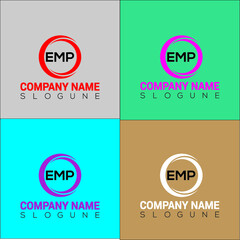 initial letter EMP logotype company name colored green and black swoosh design. logo for business and company identity.