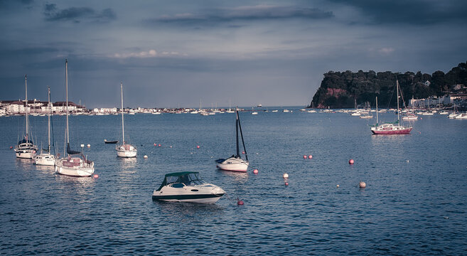 Boats moored in the harbour on the Teignmouth River at Shaldon, Devon