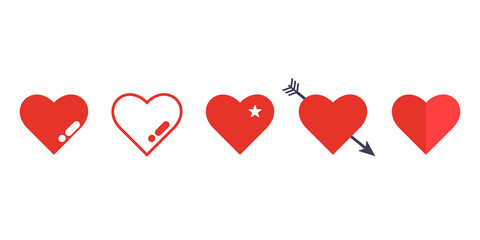 Heart icons set. Simple shapes. vector illustration in flat style