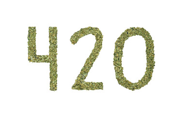 420 made with marijuana, expression of cannabis culture slang isolated on white background. Weed...
