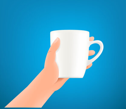 Man holding large coffee mug vector illustration