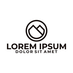Twin mountain logo template with modern geometric circle japanese kamon line art illustration in flat design monogram symbol.