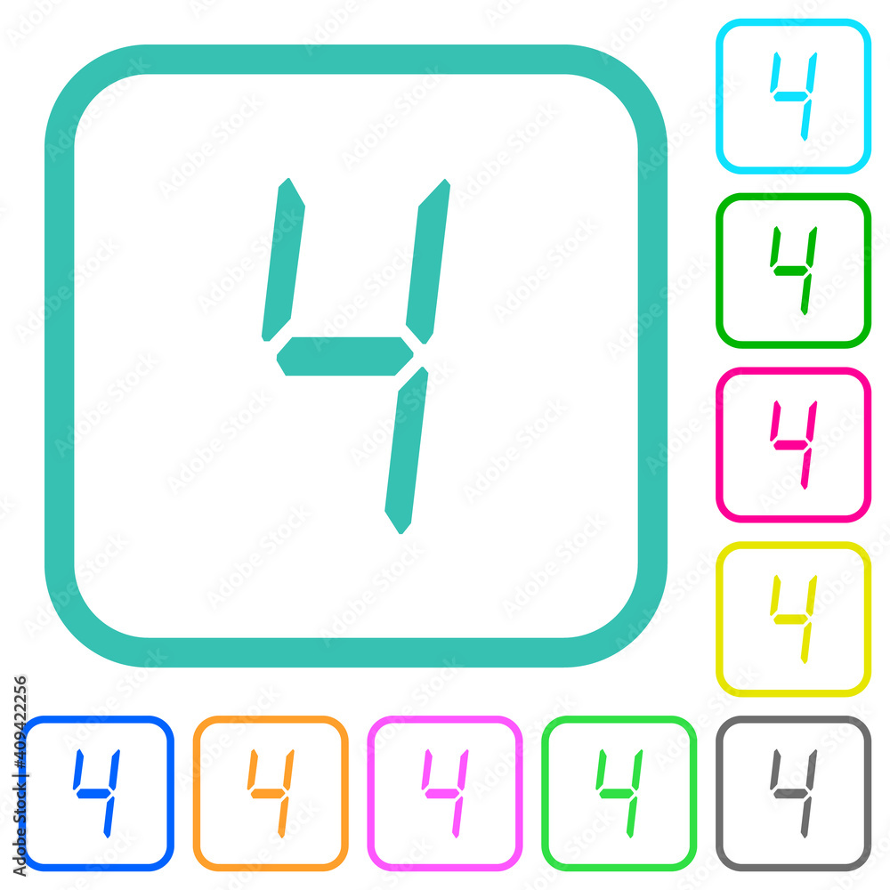 Poster digital number four of seven segment type vivid colored flat icons