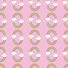 Seamless pattern with rainbows and clouds.