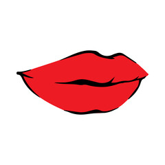 Lips kiss. Vector patch, sticker isolated on white. Cool sexy red kissed.