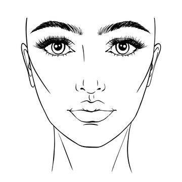 Beautiful woman portrait. Face chart Makeup Artist Blank Template.