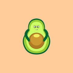 Avocado fruit logo template, Avocado half with leaf vector design,Health food logotype.