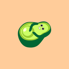 Avocado fruit logo template, Avocado half with leaf vector design,Health food logotype.