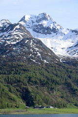 Obraz premium village isolé dans les Alpes Suisse au début de l'été - Suisse